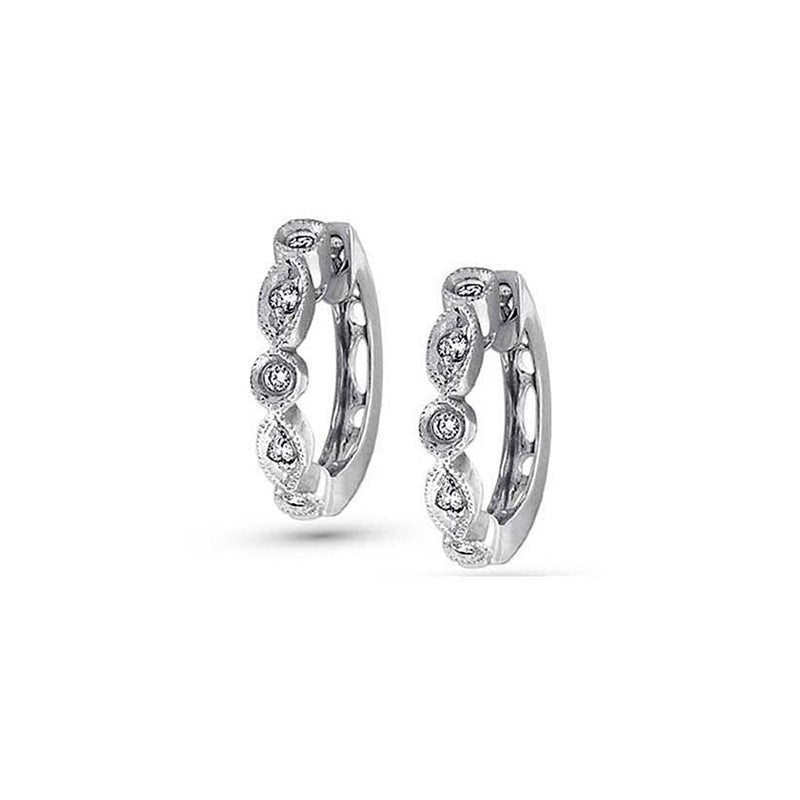 lavianojewelers - 14K White Gold Mini Diamond Hoop Earrings 