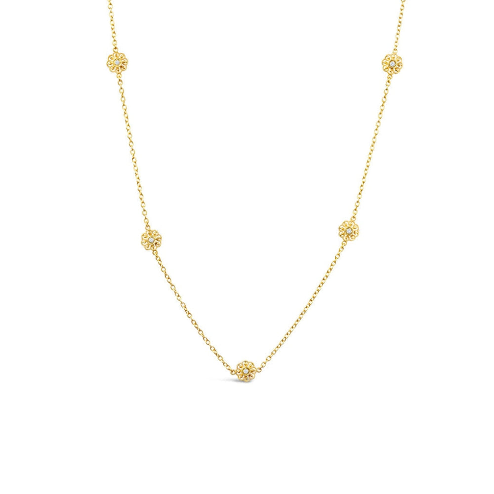 KC Designs 14K Yellow Gold Diamond Flower Station Necklace