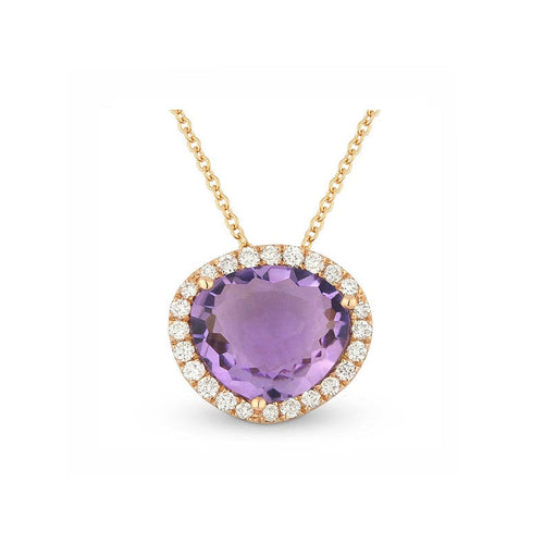 Image of 14K Rose Gold Amethyst and Diamond Necklace with diamonds weighing 0.24 carat.