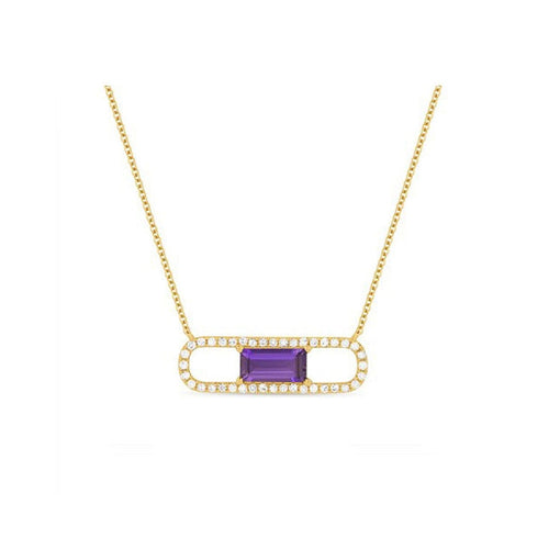 14K Rose Gold Diamond and Amethyst Paper Clip Necklace