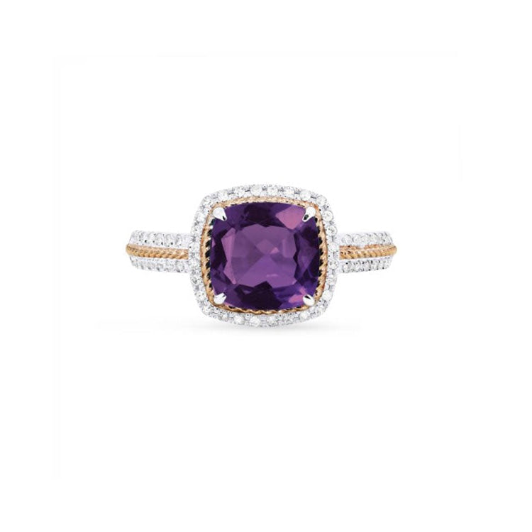 14K Rose Gold Diamond and Amethyst Two Tone Ring