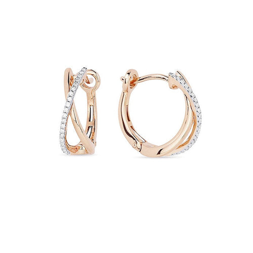 Image of 14K Rose Gold Diamond Hoop Earrings with diamonds weighing 0.11 carat.