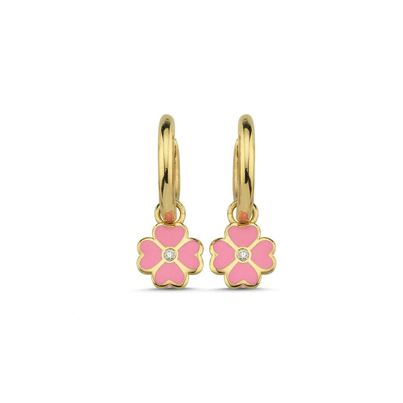 lavianojewelers - 14K Rose Gold Enamel Clover Hoop Earrings 