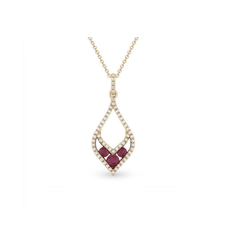 14K Rose Gold Pave Diamond and Ruby Tear Drop Necklace