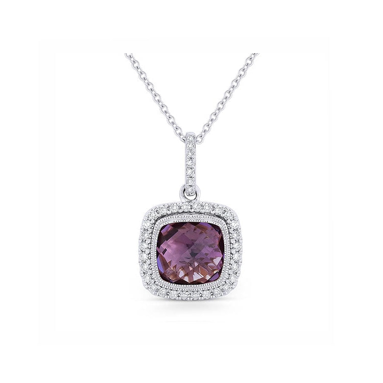 Image of 14K White Gold Amethyst and Diamond Necklace with diamonds weighing 0.24 carat.