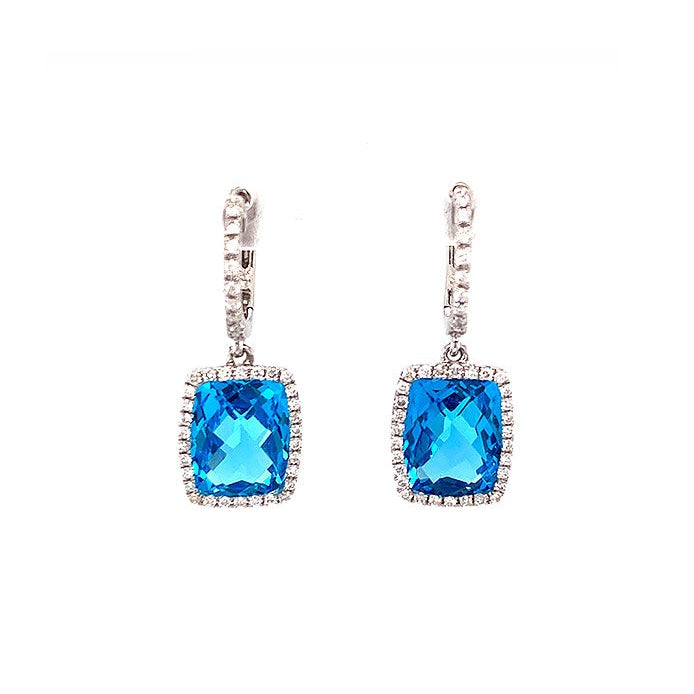 Pe Jay Creations 14K White Gold and Diamond Blue Topaz Earrings