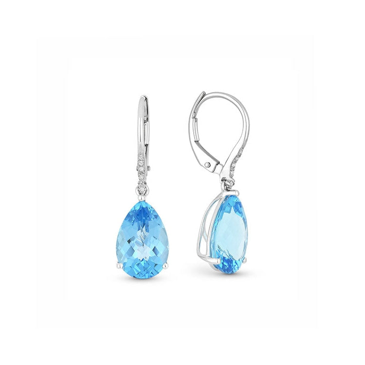 Image of 14K White Gold Blue Topaz and Diamond Earrings with diamonds weighing 0.04 carat.