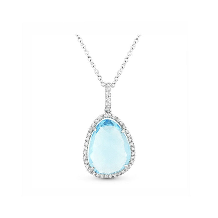 Image of 14K White Gold Blue Topaz and Diamond Necklace with diamonds weighing 0.12 carat.