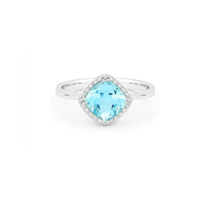 image of a LaViano Jewelers 14K White Gold Blue Topaz and Diamond Ring with diamonds weighing 0.07 carat.