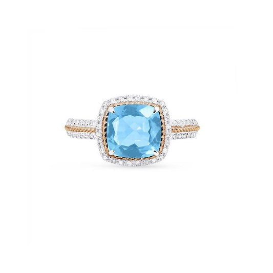 14K White Gold Diamond and Blue Topaz Two Tone Ring