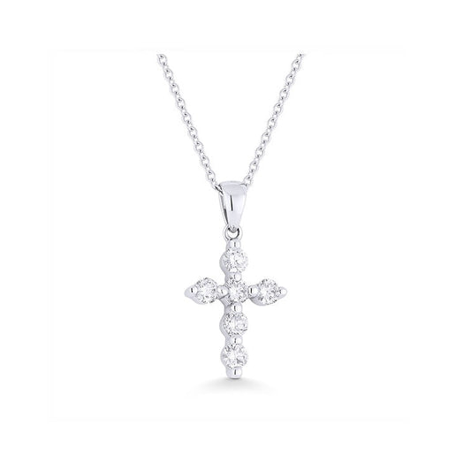 image of a 14K White Gold Diamond Cross Necklace