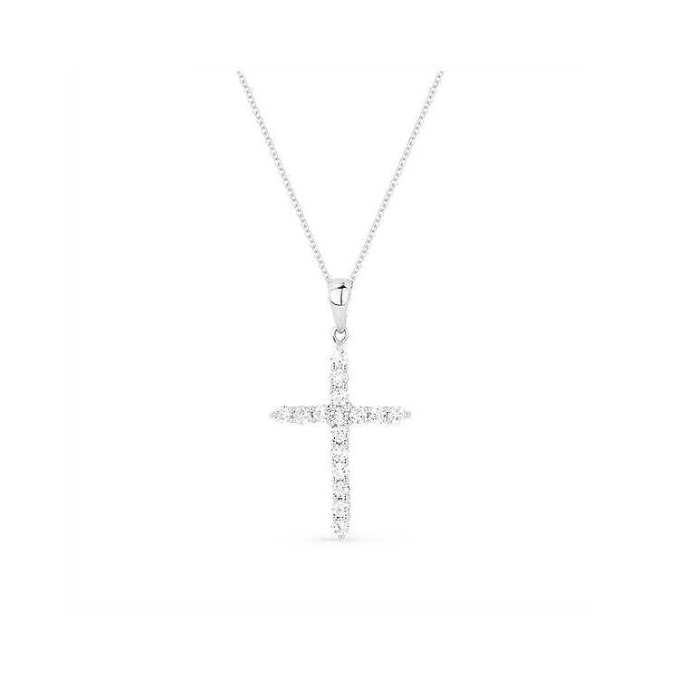Image of 14K White Gold Diamond Cross Necklace with diamonds weighing 0.46 carat.
