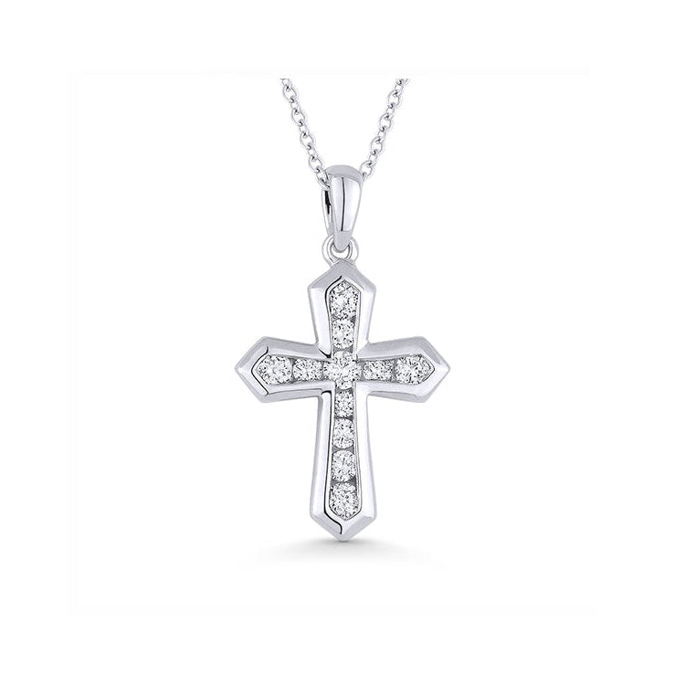Image of a 14K White Gold Diamond Cross Necklace with diamonds weighing 0.31 carat.