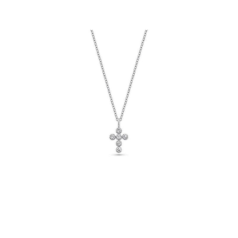 lavianojewelers - 14K White Gold Diamond Mini Cross Necklace