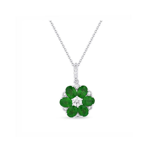 Image of 14K White Gold Emerald and Diamond Necklace with diamonds weighing 0.28 carat.