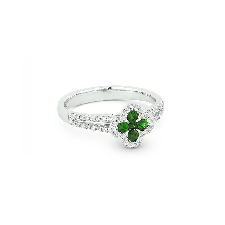 lavianojewelers - 14K White Gold Emerald Diamond Clover Ring