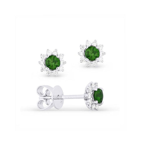 14K White Gold Emerald & Diamond Stud Earrings
