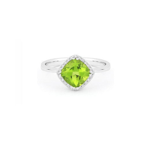 Image of 14K White Gold Peridot and Diamond Ring