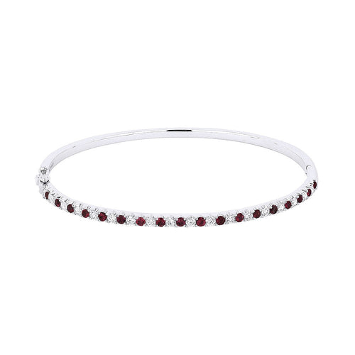 Image of 14K White Gold Ruby and Diamond Bangle Bracelet with diamonds weighing 0.6 carat.