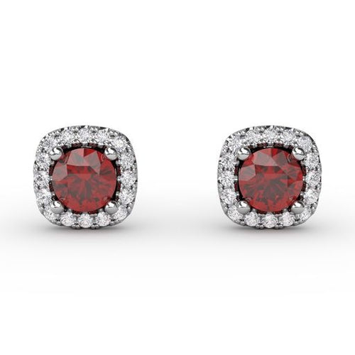 LaViano Jewelers Earrings - 14K White Gold Ruby and Diamond 