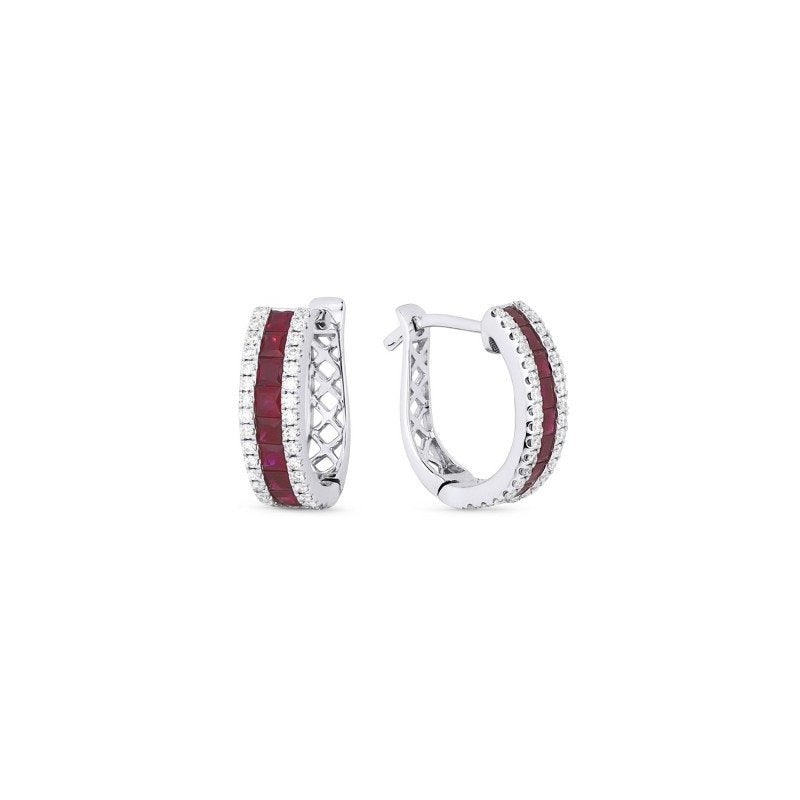 LaViano Jewelers Earrings - 14K White Gold Ruby and Diamond 
