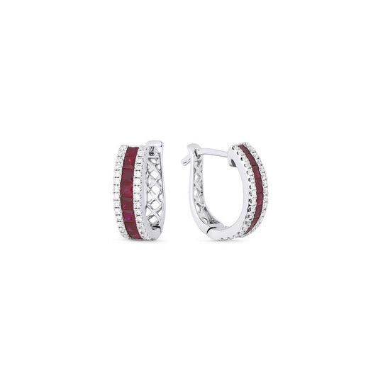 LaViano Jewelers Earrings - 14K White Gold Ruby and Diamond 