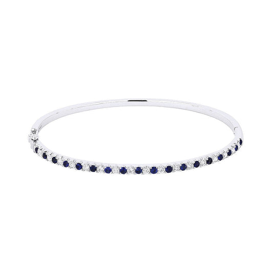 Image of 14K White Gold Sapphire and Diamond Bangle Bracelet with diamonds weighing 0.6 carat.