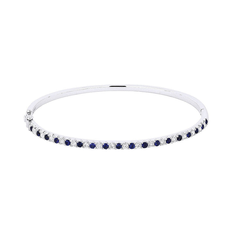 Image of 14K White Gold Sapphire and Diamond Bangle Bracelet with diamonds weighing 0.6 carat.