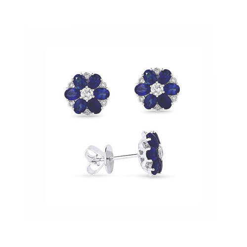 Image of 14K White Gold Sapphire and Diamond Earrings with diamonds weighing 0.34 carat.