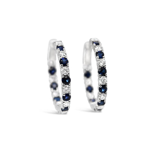 LaViano 14K White Gold Sapphire and Diamond Hoop Earrings