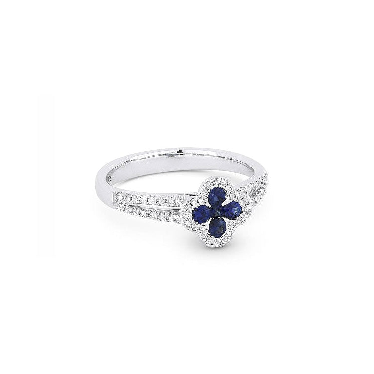 14K White Gold Sapphire Clover Ring