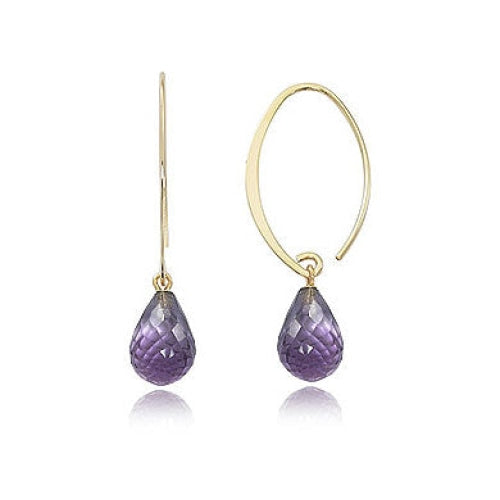14K Yellow Gold Amethyst Drop Earrings