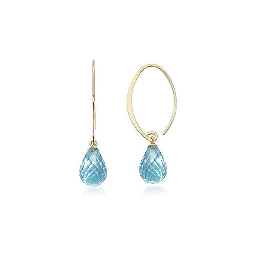 14K Yellow Gold Blue Topaz Dangle Earrings