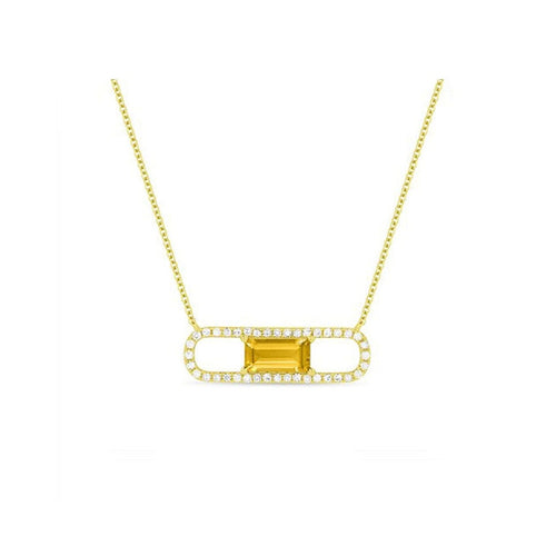 14K Yellow Gold Diamond and Citrine Paper Clip Necklace