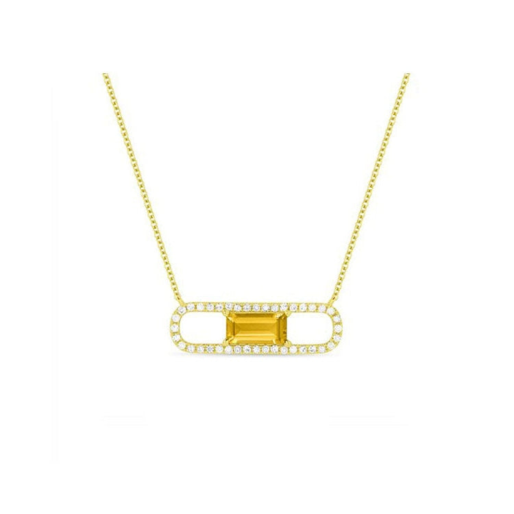 14K Yellow Gold Diamond and Citrine Paper Clip Necklace