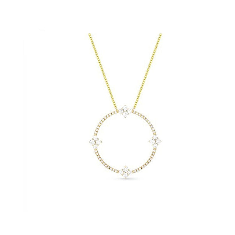 14K Yellow Gold Diamond Clover Circle Necklace
