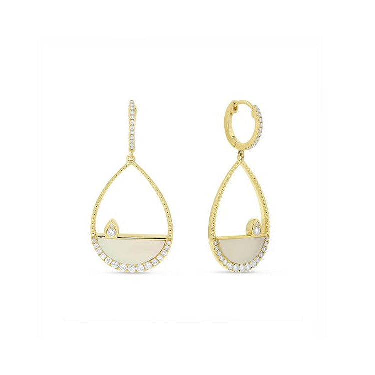 14K Yellow Gold Mother of Pearl and Diamond Earrings