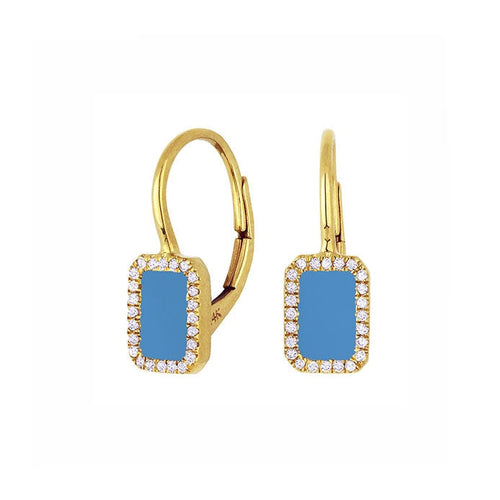 Image of 14K Yellow Gold Turquoise and Diamond Earrings with diamonds weighing 0.12 carat.