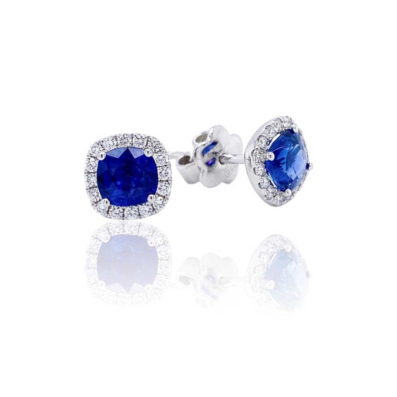 LaViano Jewelers 18K White Gold Sapphire and Diamond Stud Earrings