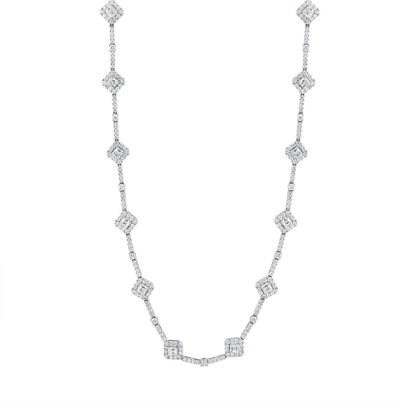 LaViano Jewelers Necklaces - 18KWG Diamond Asscher and Round