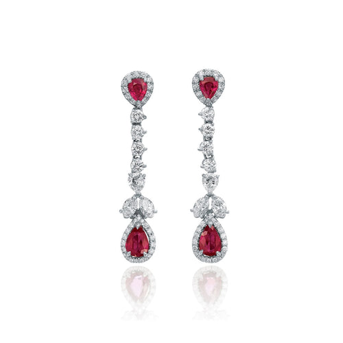 lavianojewelers - Platinum Ruby and Diamond Drop Earrings | 