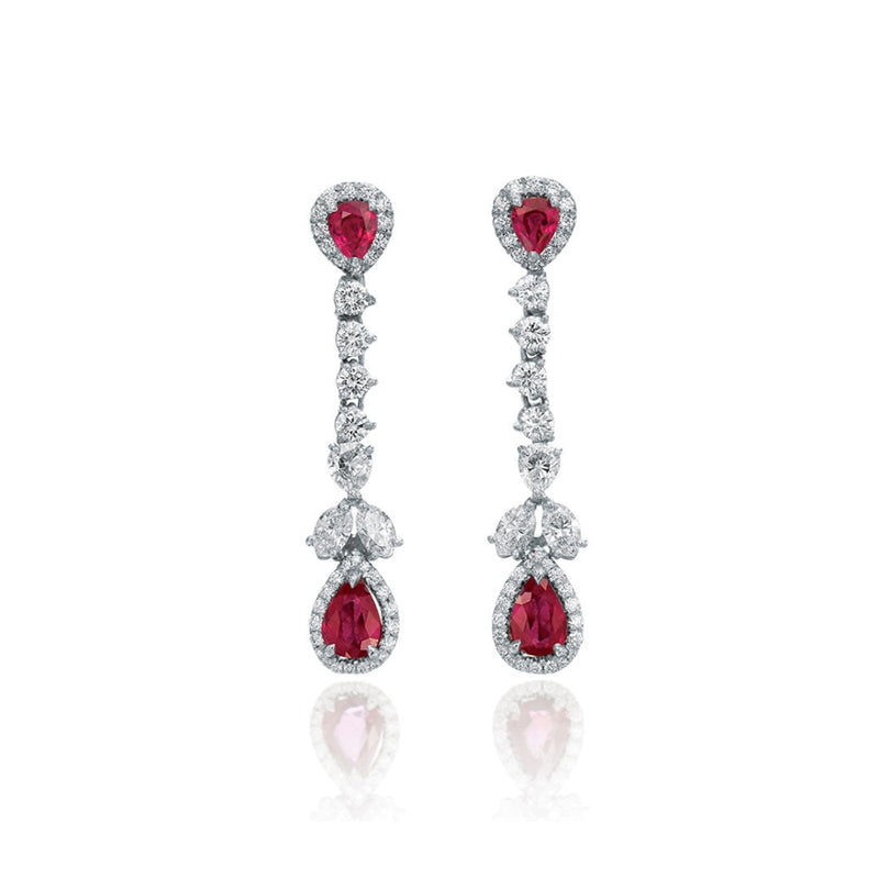 lavianojewelers - Platinum Ruby and Diamond Drop Earrings | 