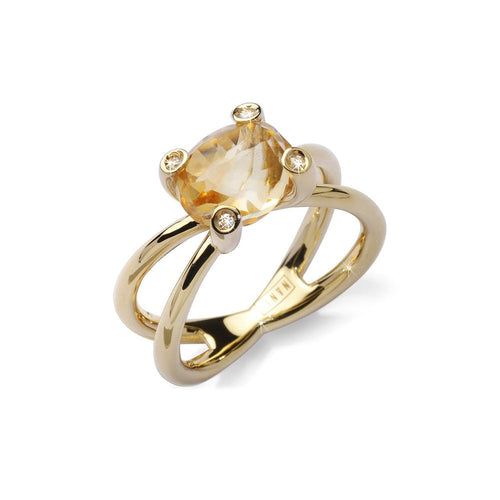 NANIS - 18K Yellow Gold and Lemon Quartz & Diamond Ring | 