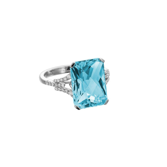 Pe Jay Creations - 14K White Gold Blue Topaz and Diamond 