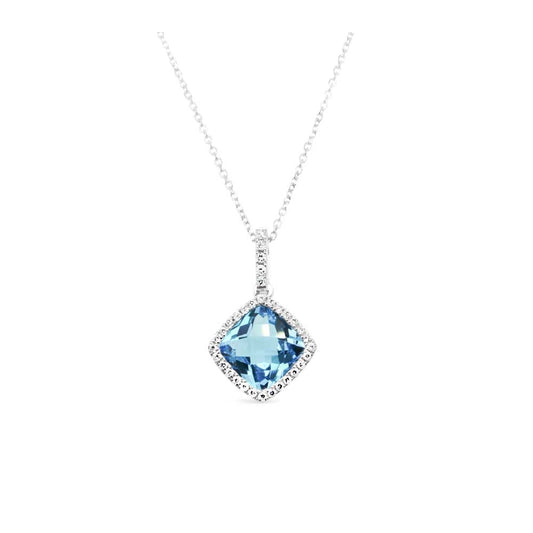 LaViano Jewelers 14K White Gold Diamond Blue Topaz Necklace