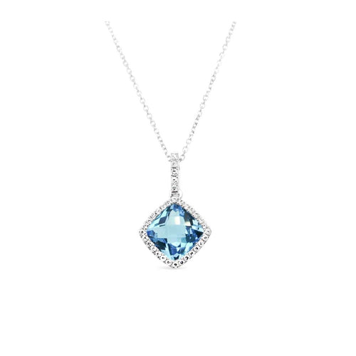 LaViano Jewelers 14K White Gold Diamond Blue Topaz Necklace