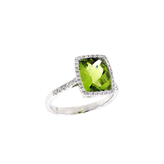 Pe Jay Creations - 14K White Gold Peridot and Diamond Ring |