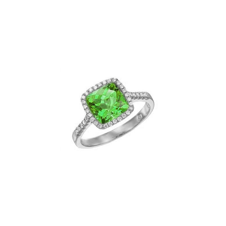Pe Jay Creations - 14K White Gold Peridot and Diamond Ring |